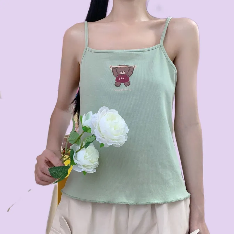 Japanese soft girl style solid color Tank Tops