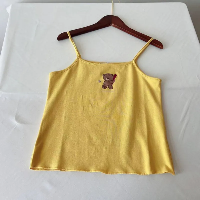 Japanese soft girl style solid color Tank Tops
