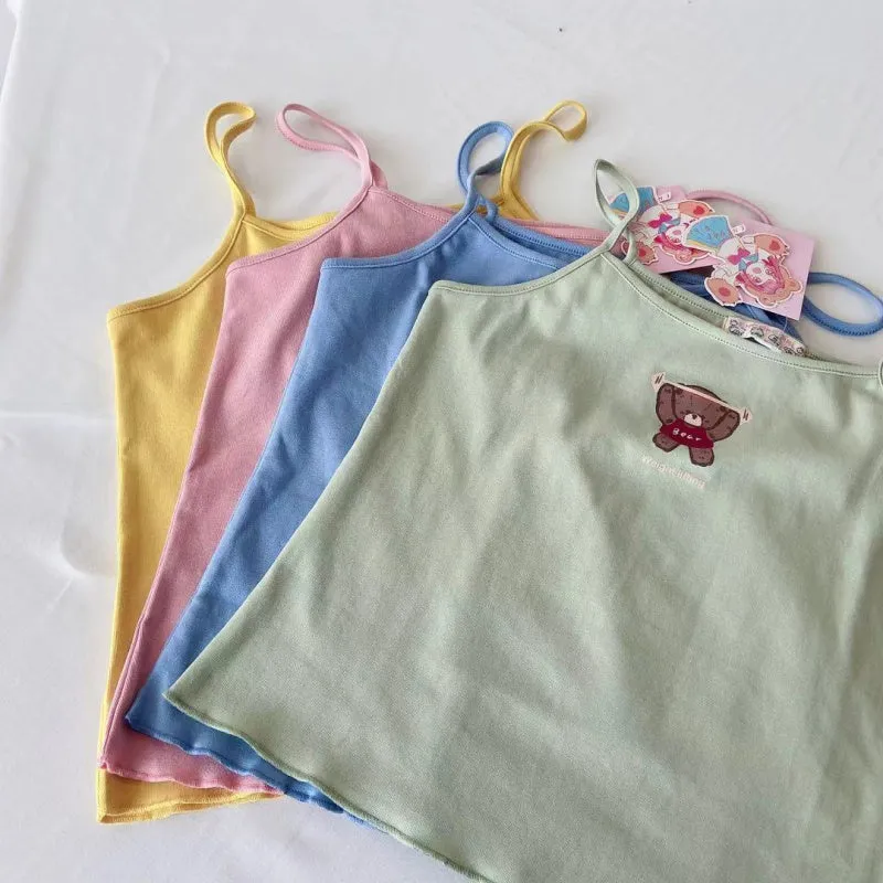 Japanese soft girl style solid color Tank Tops