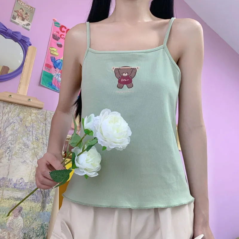 Japanese soft girl style solid color Tank Tops