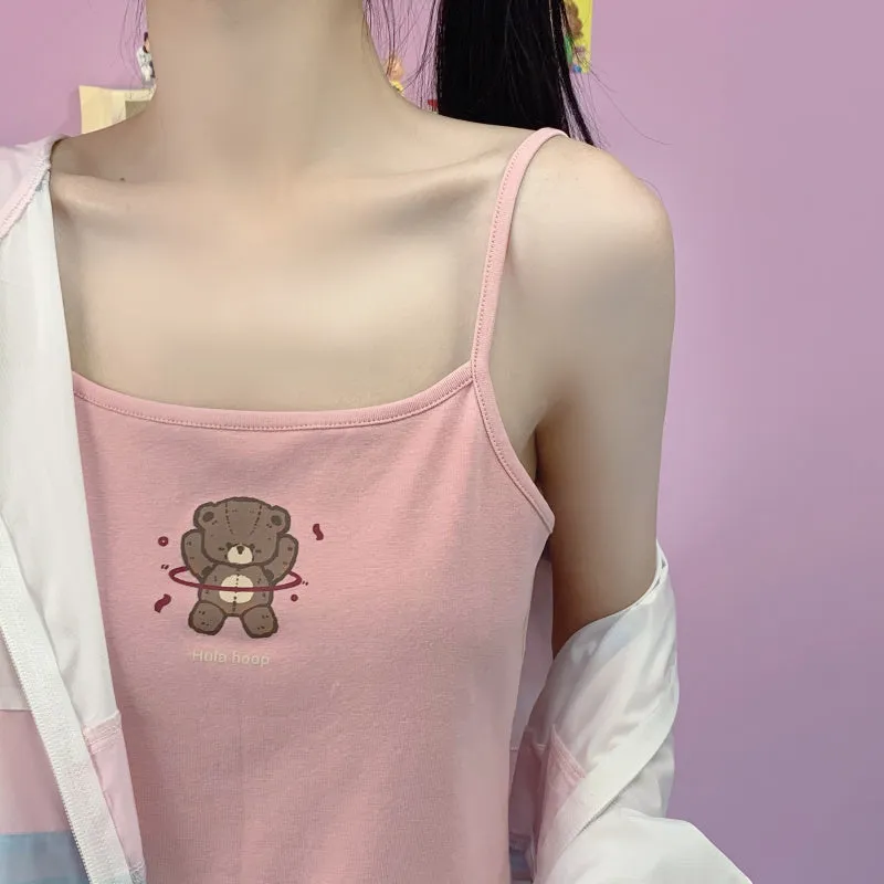 Japanese soft girl style solid color Tank Tops