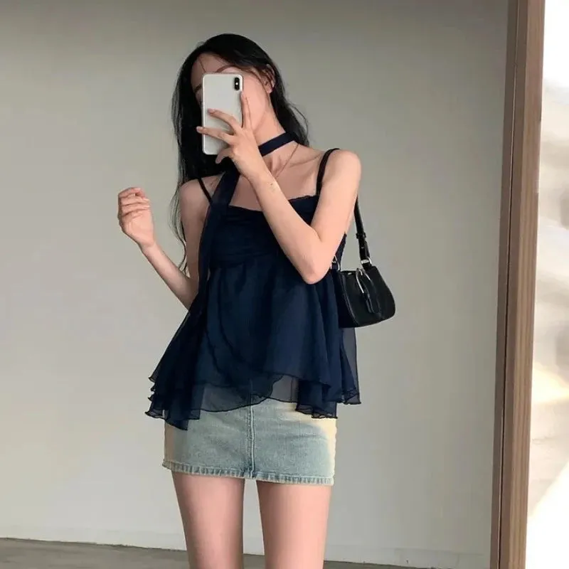 JazzHer 2000s Aesthetic Sleeveless Solid Tops Hot Girls Korean Fashion Sweet Tank Top Summer Casual Basic Pure Color Camis Woman Chic