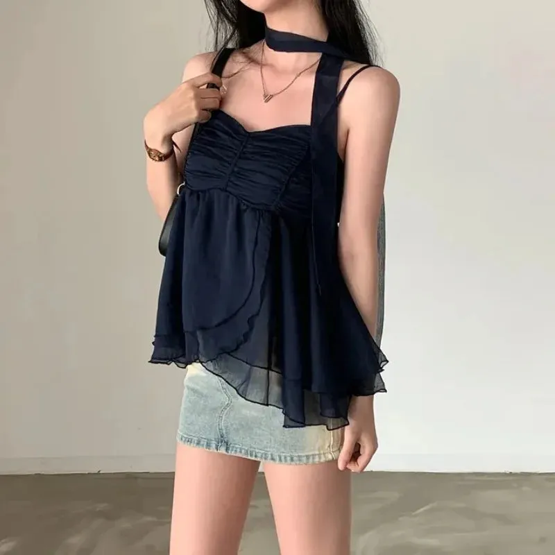 JazzHer 2000s Aesthetic Sleeveless Solid Tops Hot Girls Korean Fashion Sweet Tank Top Summer Casual Basic Pure Color Camis Woman Chic
