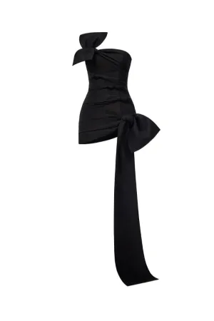 JazzHer Cute Sheath Strapless Black Short Satin Homecoming Dresses Cocktail Dress With Bow (PRE-ORDER)