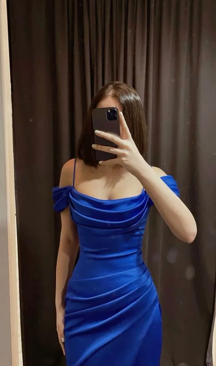 JazzHer Elegant Sheath Spaghetti Straps Royal Blue Long Prom Dress Evening Dresses (PRE-ORDER)