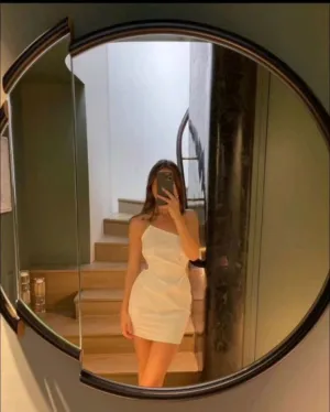 JazzHer Modest Sheath One Shoulder Short White Homecoming Dresses st Birthday Outfits (PRE-ORDER)