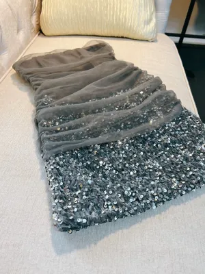 JazzHer Modest Sheath Strapless Gray Sequin Short Homecoming Dresses Birthday Outfits (PRE-ORDER)