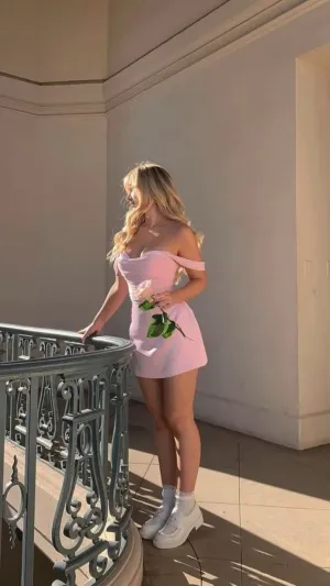 JazzHer Modest Sheath Straps Short Pink Homecoming Dresses st Birthday Outfits (PRE-ORDER)