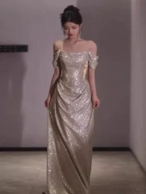 JazzHer Sexy Sheath Off The Shoulder Sequin Long Evening Dress Prom Dresses Birthday Outfits (PRE-ORDER)