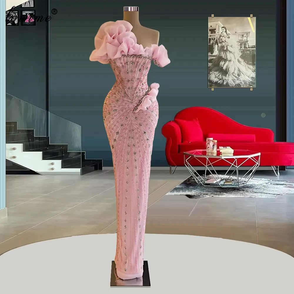 JazzHer Sexy Sheath Strapless Pink Long Prom Dresses Evening Dress With Beads (PRE-ORDER)