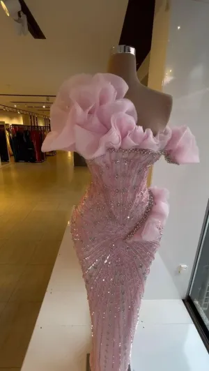 JazzHer Sexy Sheath Strapless Pink Long Prom Dresses Evening Dress With Beads (PRE-ORDER)
