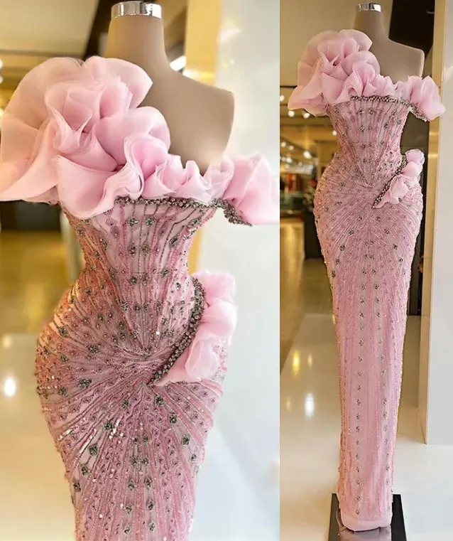 JazzHer Sexy Sheath Strapless Pink Long Prom Dresses Evening Dress With Beads (PRE-ORDER)