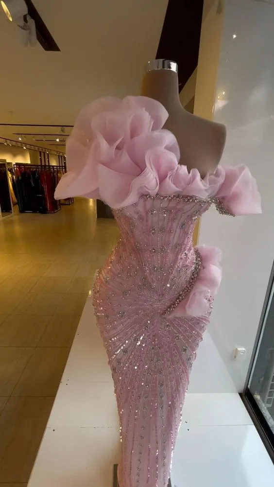 JazzHer Sexy Sheath Strapless Pink Long Prom Dresses Evening Dress With Beads (PRE-ORDER)