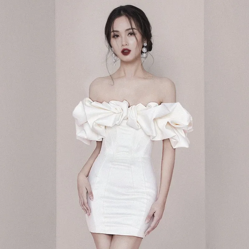 JazzHer Sexy Sheath Strapless White Satin Short Homecoming Dresses th Birthday Outfit (PRE-ORDER)