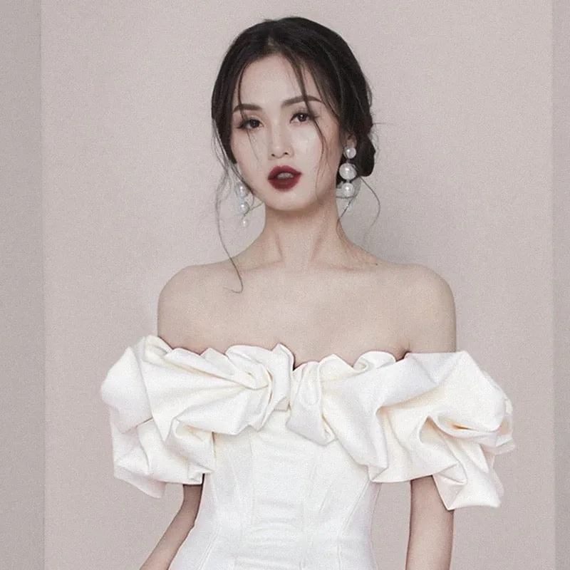 JazzHer Sexy Sheath Strapless White Satin Short Homecoming Dresses th Birthday Outfit (PRE-ORDER)