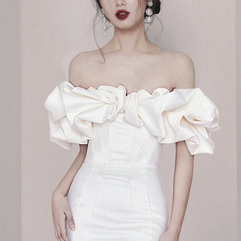 JazzHer Sexy Sheath Strapless White Satin Short Homecoming Dresses th Birthday Outfit (PRE-ORDER)