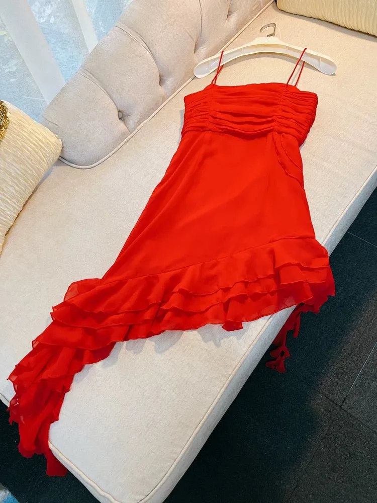 JazzHer Sexy Sheath Straps Red Short Chiffon Homecoming Dresses th Birthday Outfit (PRE-ORDER)