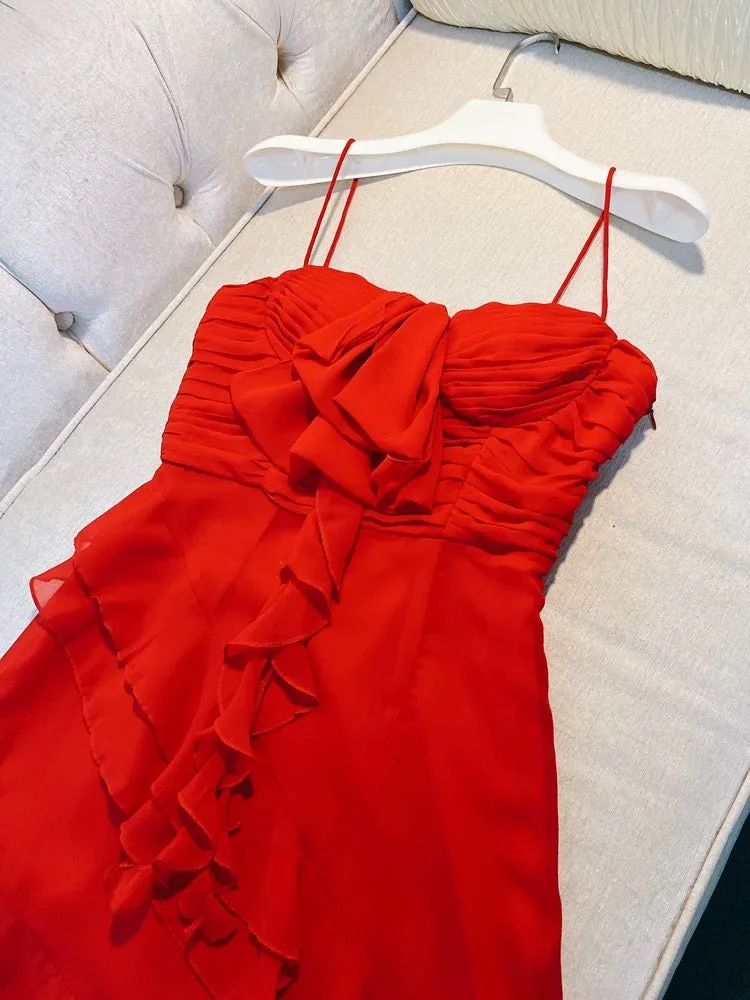 JazzHer Sexy Sheath Straps Red Short Chiffon Homecoming Dresses th Birthday Outfit (PRE-ORDER)