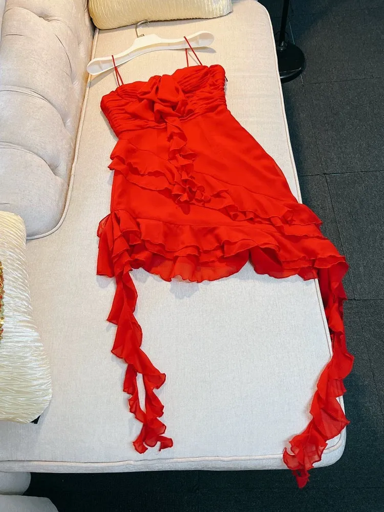 JazzHer Sexy Sheath Straps Red Short Chiffon Homecoming Dresses th Birthday Outfit (PRE-ORDER)
