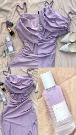 JazzHer Simple Sheath Spaghetti Straps Lilac Short Homecoming Dresses With Ruffles (PRE-ORDER)