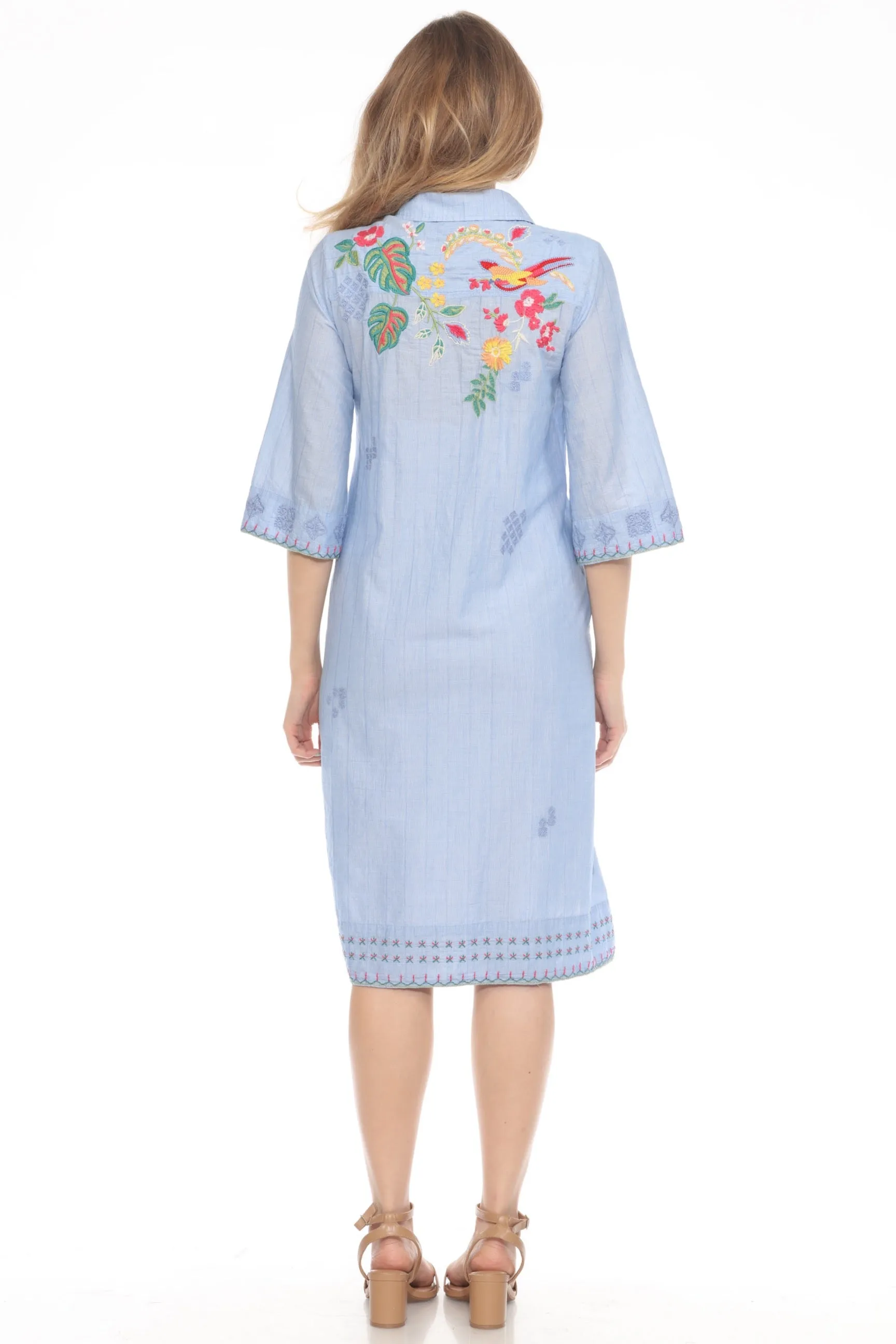 Johnny Was Workshop Blue Henley Kimono Sleeve Dress W35624-4