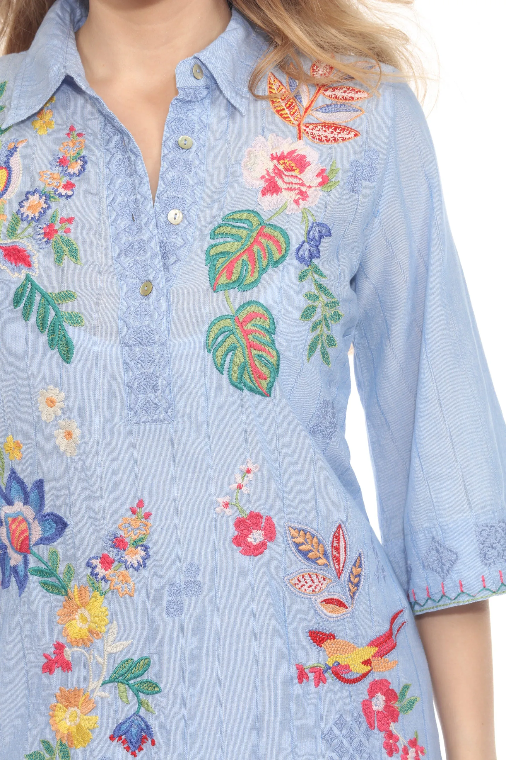 Johnny Was Workshop Blue Henley Kimono Sleeve Dress W35624-4