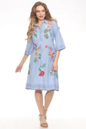 Johnny Was Workshop Blue Henley Kimono Sleeve Dress W35624-4