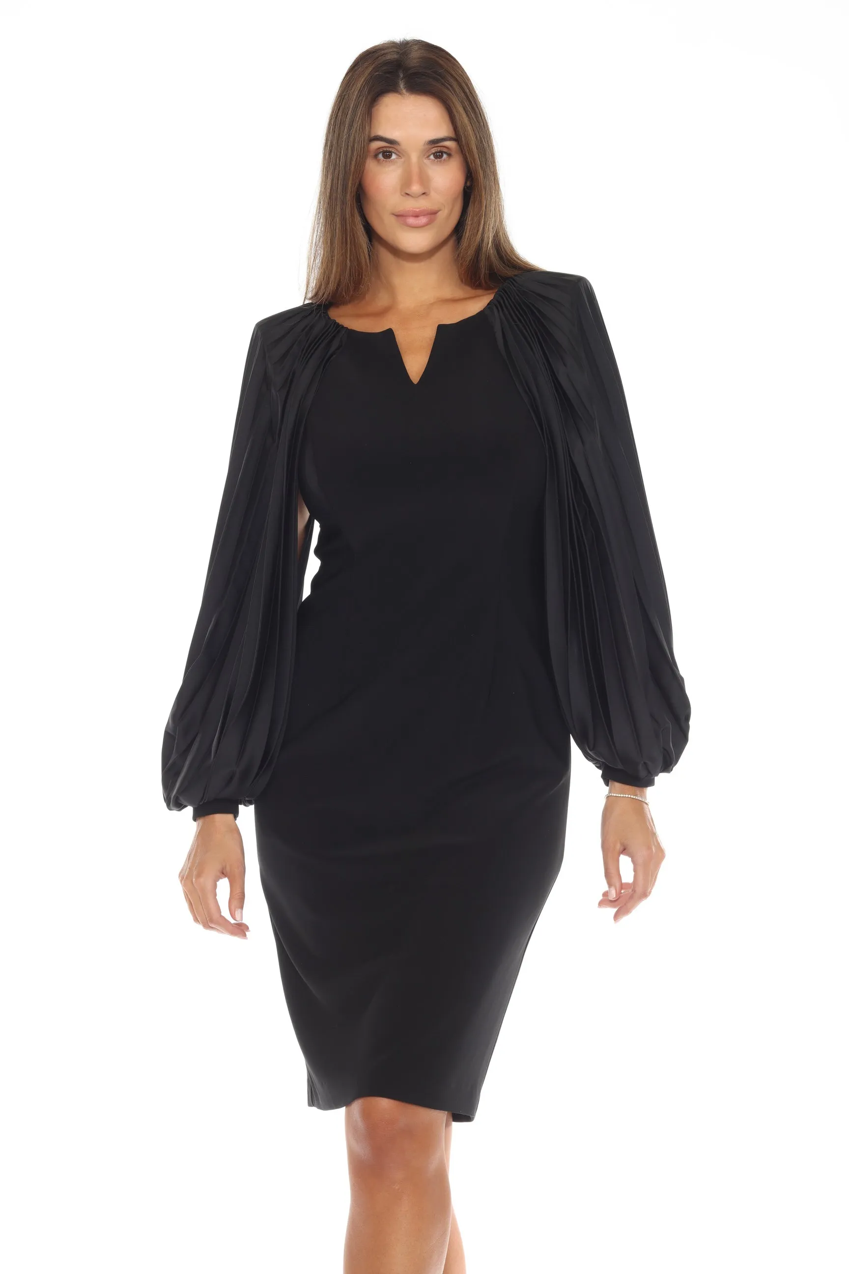 Joseph Ribkoff Black Pleated Balloon Sleeve Sheath Dress 243781