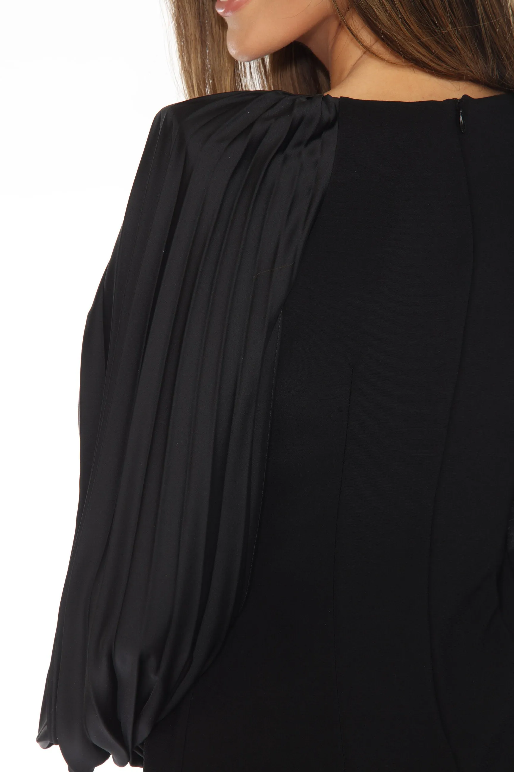 Joseph Ribkoff Black Pleated Balloon Sleeve Sheath Dress 243781