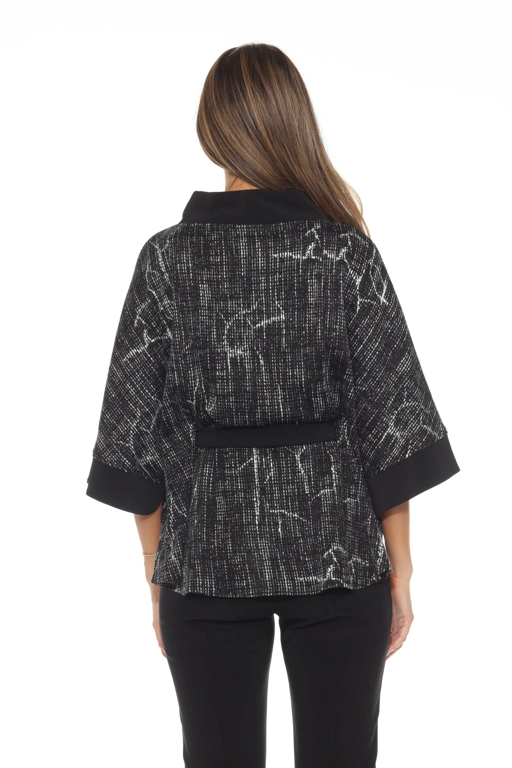 Joseph Ribkoff Black/Off-White Abstract Jacquard Knit Poncho Top 243287
