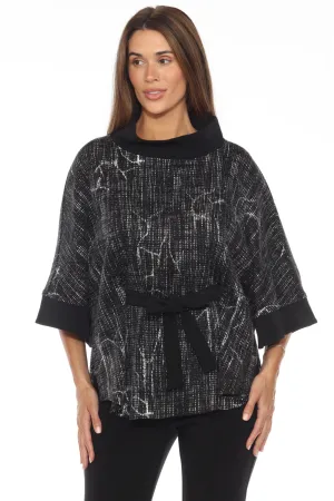 Joseph Ribkoff Black/Off-White Abstract Jacquard Knit Poncho Top 243287