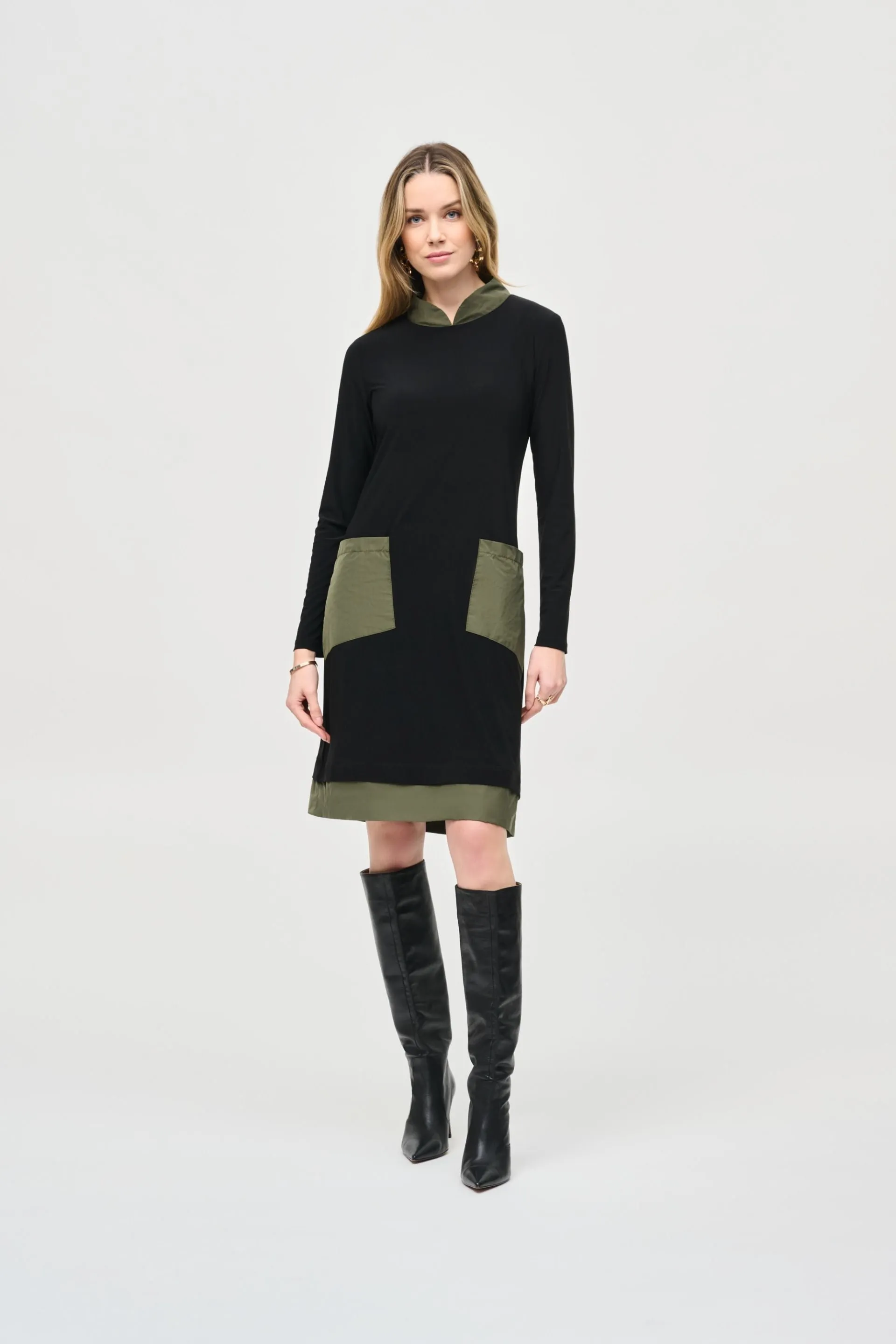 Joseph Ribkoff Two-Tone Color Block Long Sleeve Shift Dress 243031