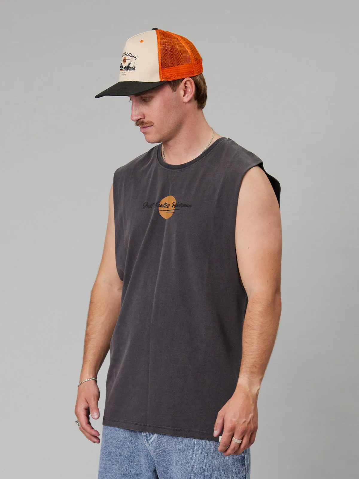 JUST ANOTHER FISHERMAN SALT IS CALLING TANK - AGED BLACK