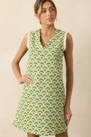 Just Enough Light Green Embroidered Mini Shift Dress