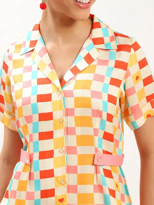 Karen check-mate belted shirt