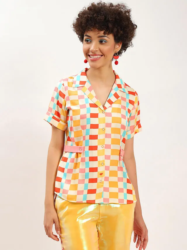 Karen check-mate belted shirt