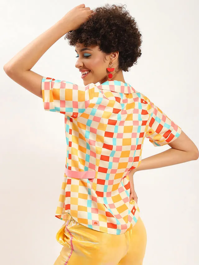 Karen check-mate belted shirt
