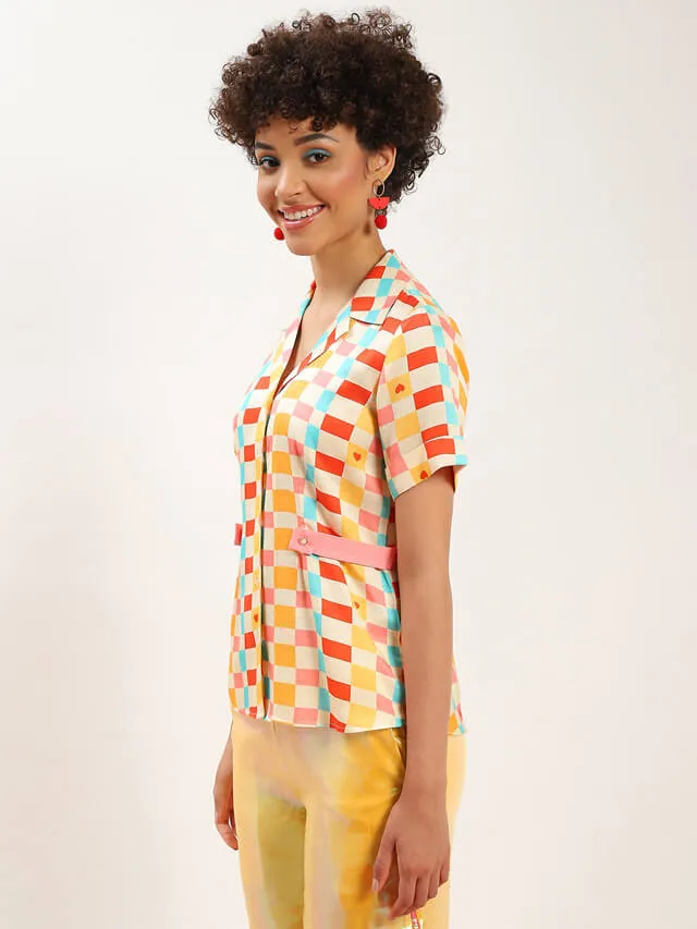Karen check-mate belted shirt