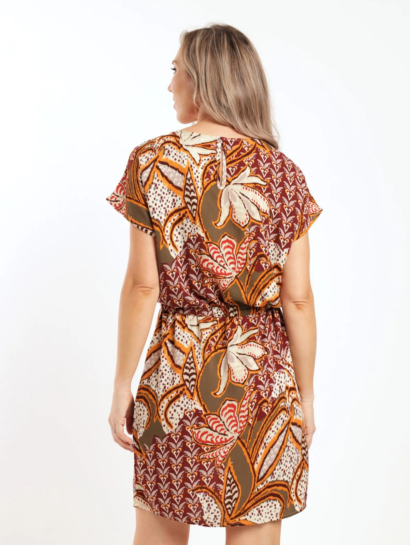 Ladies Short Sleeve Waisted Shift Dress