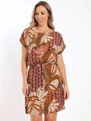 Ladies Short Sleeve Waisted Shift Dress