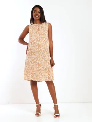 Ladies Sleeveless Gauged Shift Dress - Stone