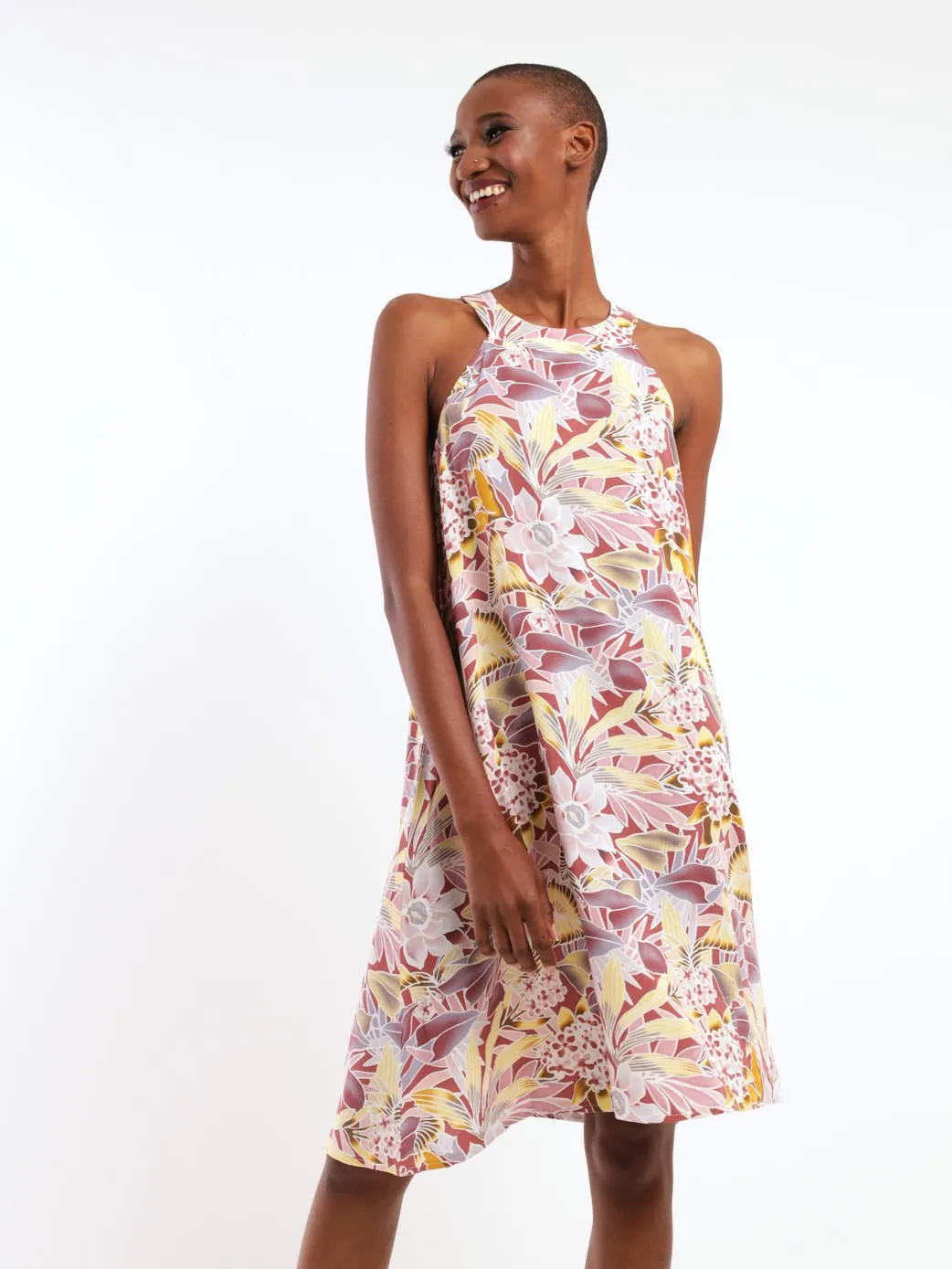Ladies Sleeveless Halter Shift Dress