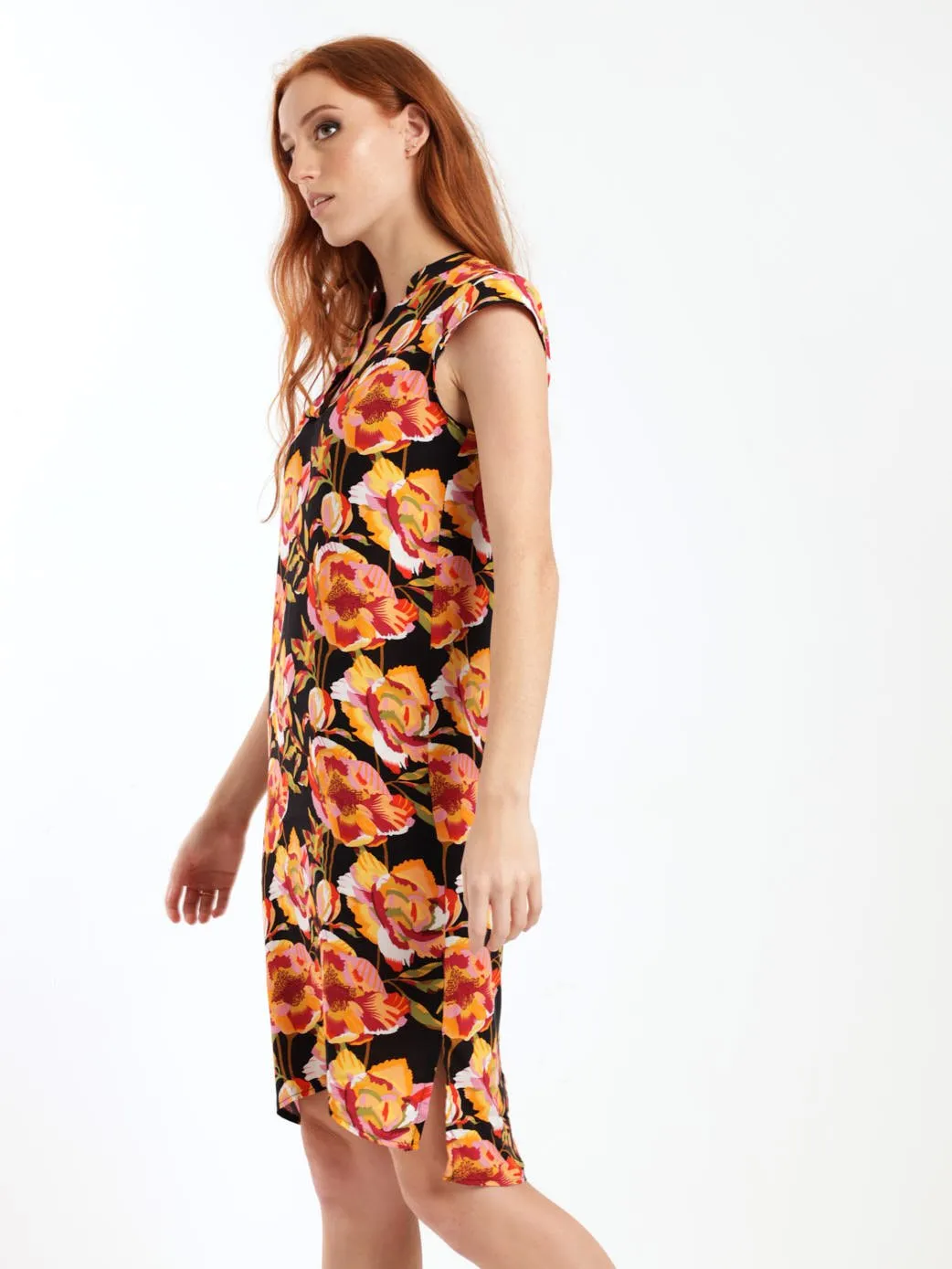 Ladies Sleeveless Woven Mandiran Colour Shift Dress - Black/Red