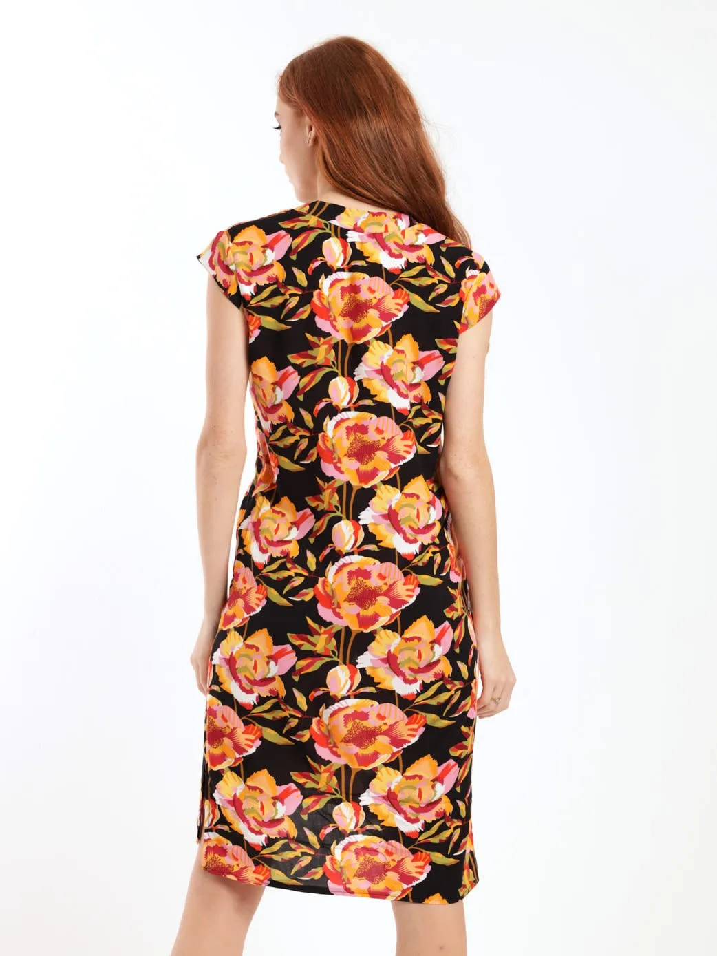 Ladies Sleeveless Woven Mandiran Colour Shift Dress - Black/Red