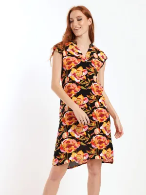 Ladies Sleeveless Woven Mandiran Colour Shift Dress - Black/Red