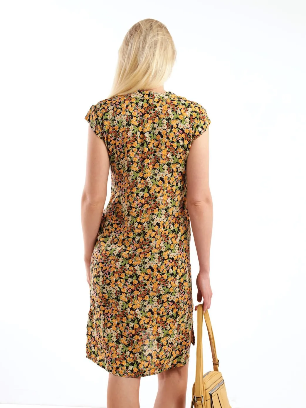 Ladies Sleeveless Woven Mandiran Colour Shift Dress - Floral