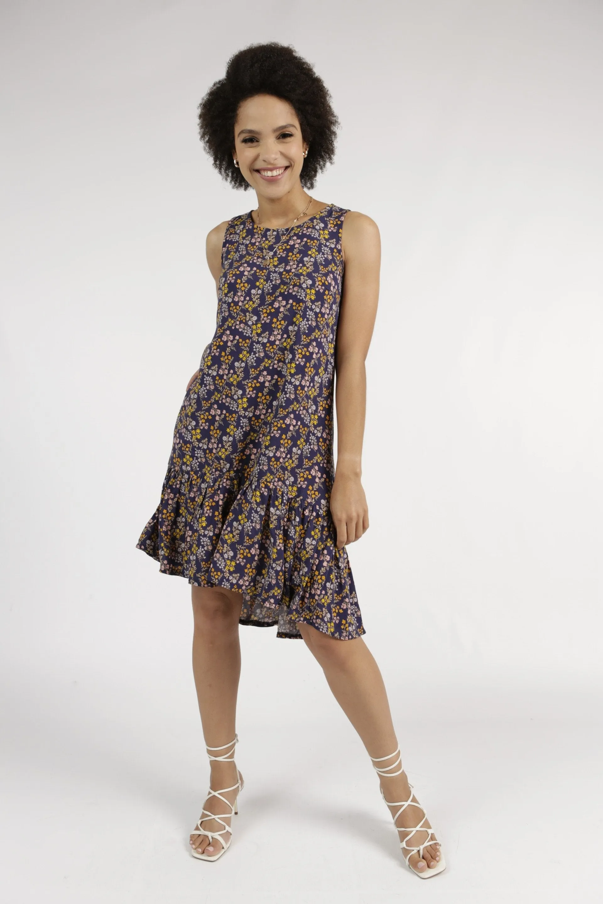 Ladies Tier Hem Shift Dress - Multi