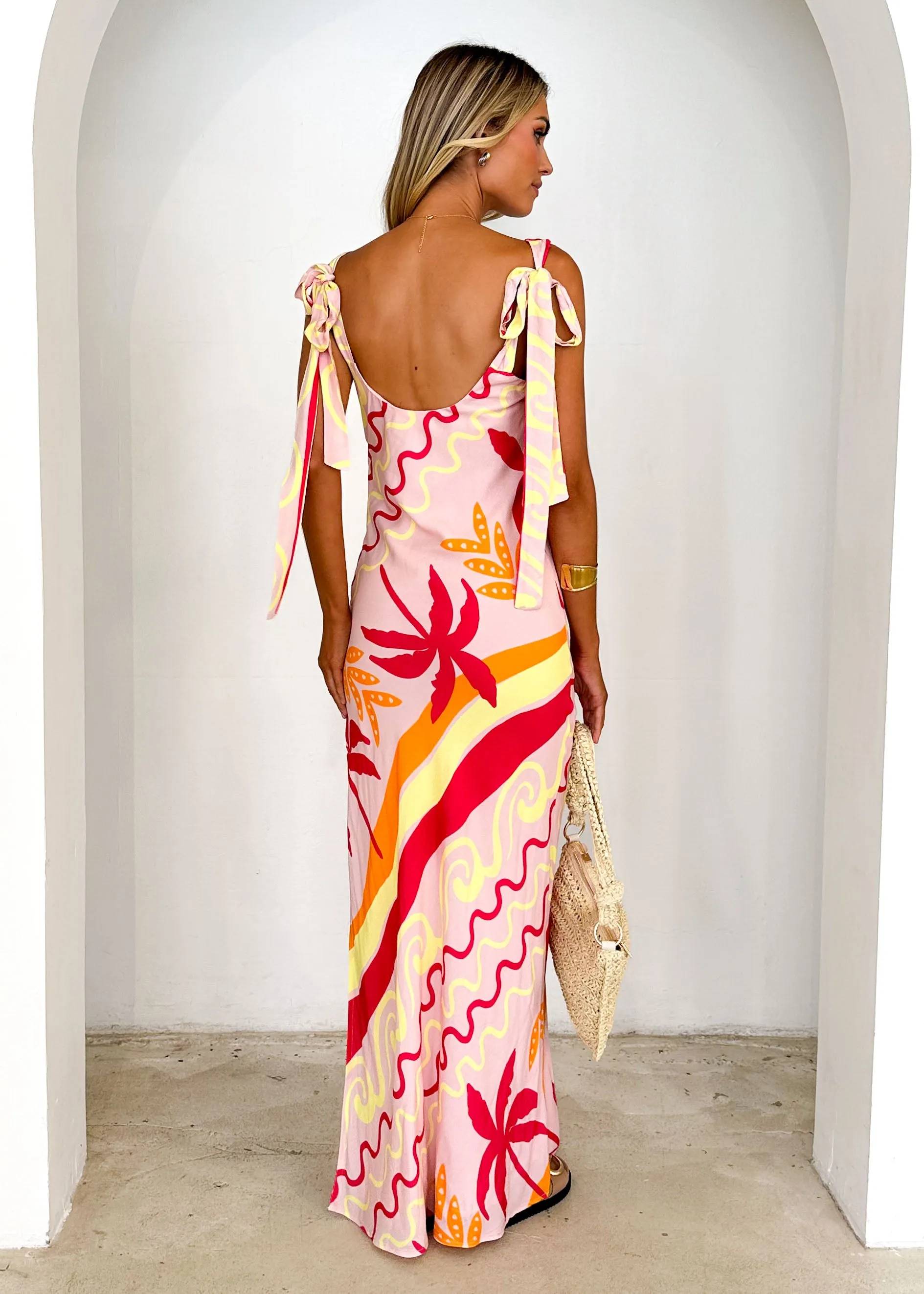 Lauryn Midi Dress - Pink Palm