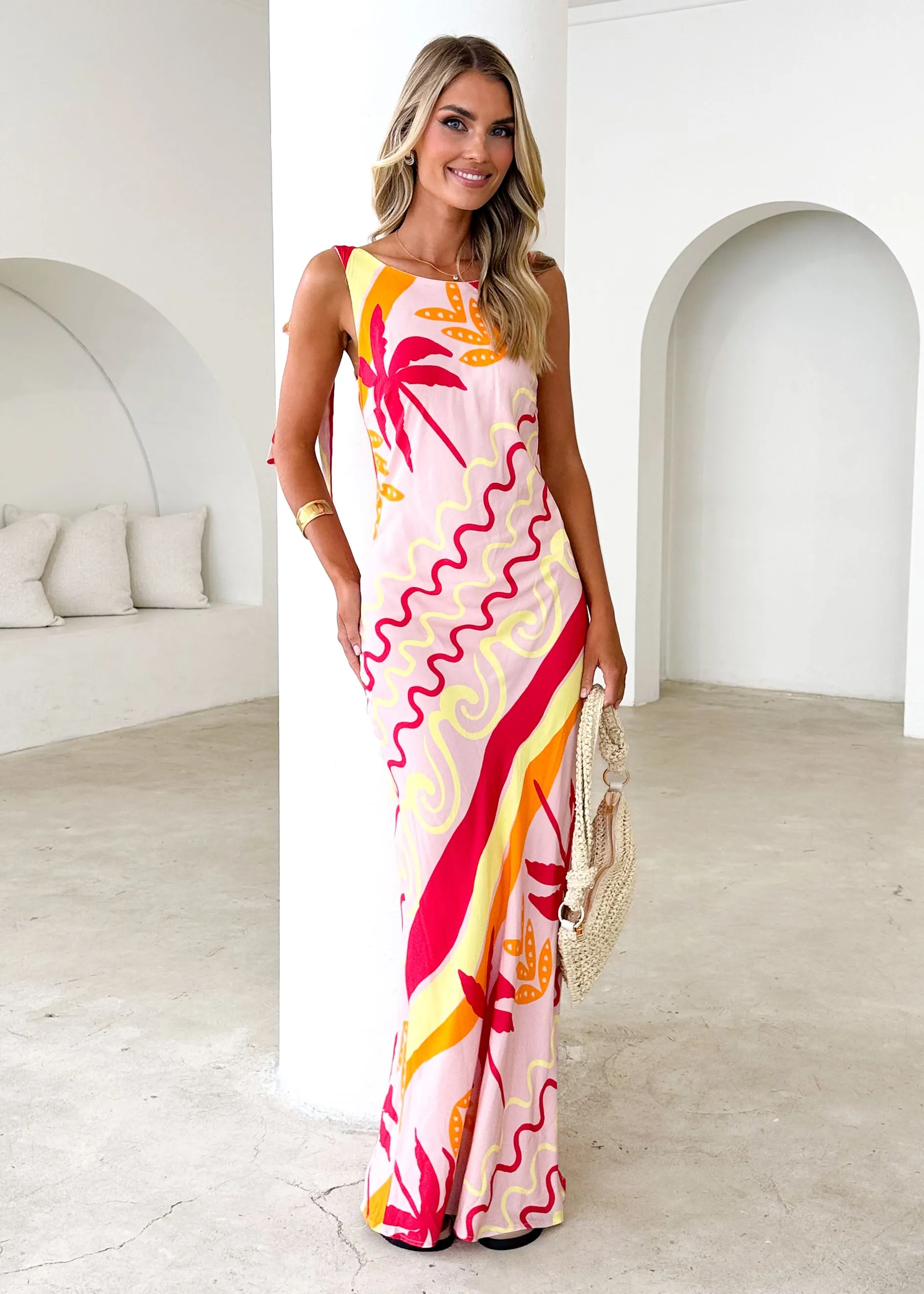 Lauryn Midi Dress - Pink Palm
