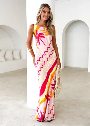 Lauryn Midi Dress - Pink Palm